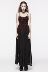 Robe à bretelles gothique pour femme avec broderie florale noire/rouge et laçage
